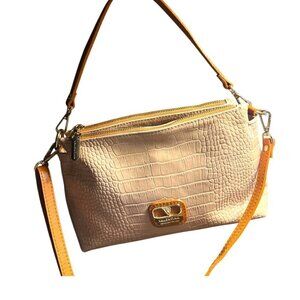 Valentina Crocodile Print Neutral Tan Crossbody Italian Leather Handbag Purse